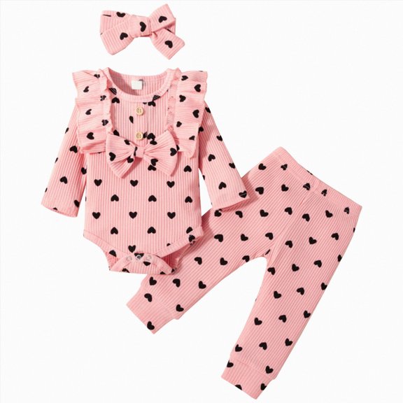 WUANDIXFA Clothes for Girls 3 6 9 12 Months Baby Girl Clothes Infant Girl Outfits Fall Ruffle Floral T-Shirt Top Pants Set Winter Spring Clothes,Pink,6-9 Months