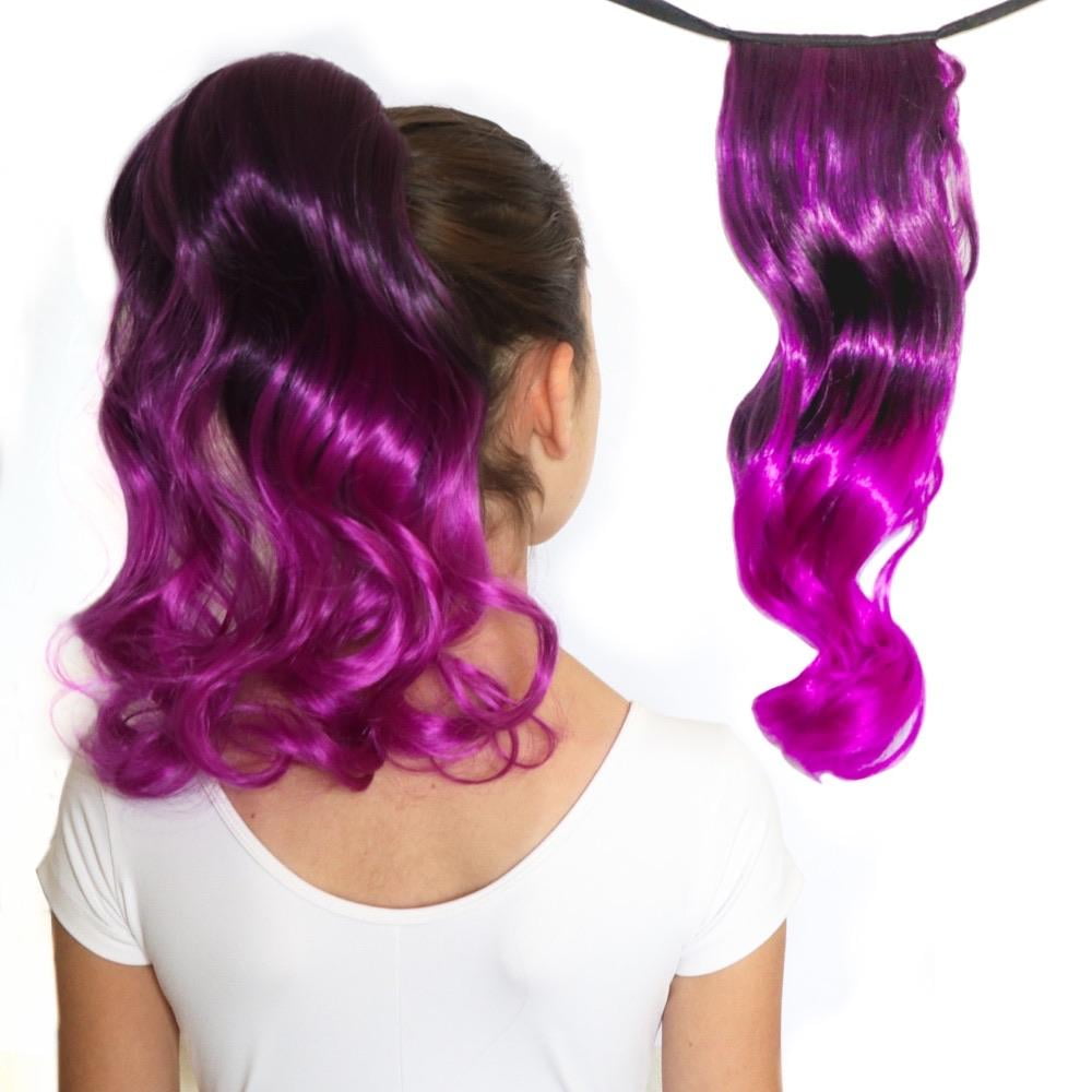 Violet Black/Vivid Purple Curly Ombre Ponytail Hair Extensions - Walmart.com