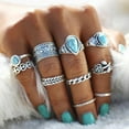 thumbnail image 2 of Set para mujer, anillos apilables de piedra plateada estilo bohemio, anillos apilables para dedos, vintage, 10 unidades, anillos retro, 2 of 8