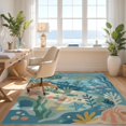 thumbnail image 3 of Design&I 8'x10' Washable Area Rug Blue Oceanic Hues with Marine Life Motifs Seascape, Turtle and Fish Serene for Living Room, Family Extra Large Skid-Resistant Low Profile, 3 of 7