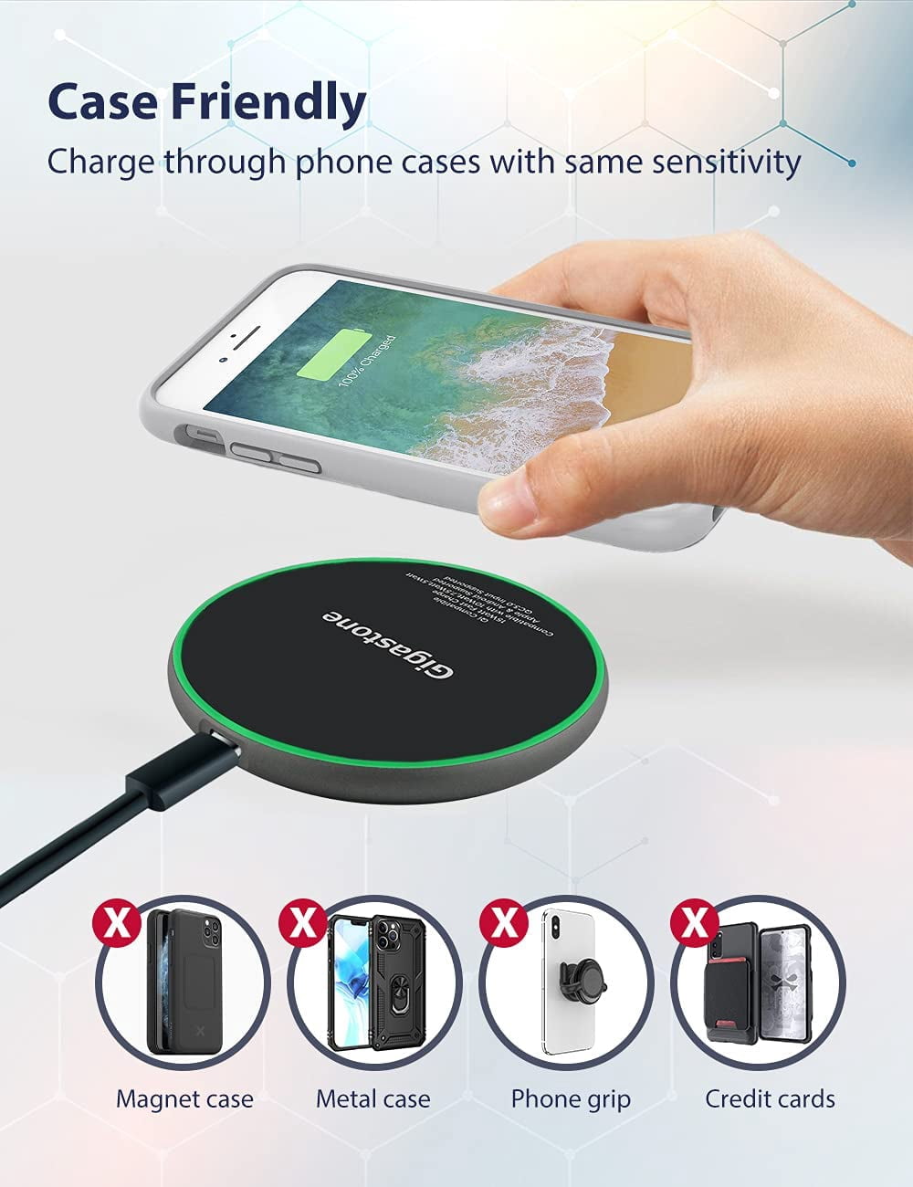 Gigastone 15W Fast Wireless Charger Apple iPhone Samsung 15W