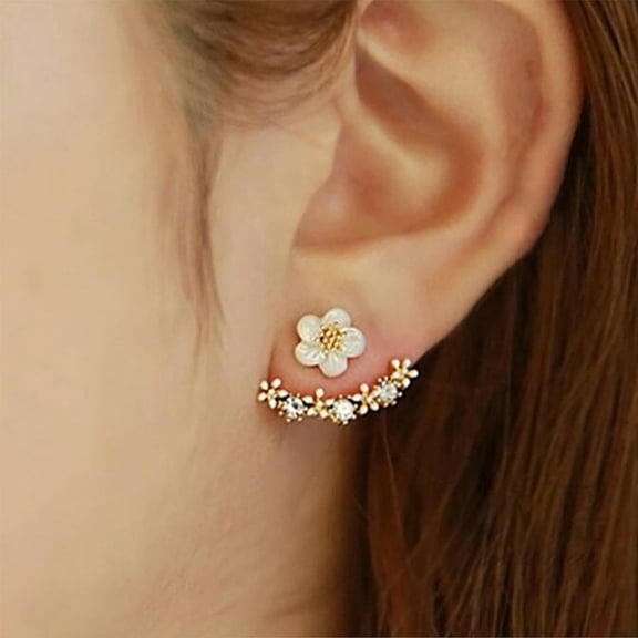 SmartBy Women Cute Daisy Shape Rhinestone Inlaid Ear Jacket Earrings Party Jewelry Gift
