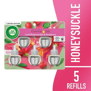 Air Wick Plug-In Scented Oil Air Freshener Warmer Refills, Honeysuckle and Raspberry, 5 Count