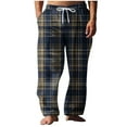 thumbnail image 2 of qolati Men's Plaid Pajamas Pants Elastic Waist Drawstring Cotton Linen Casual Lounge Pjs Trousers Casual Breathable Wide Leg Beach Pants with Pockets, 2 of 5