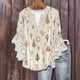 thumbnail image 1 of Tejiojio Women's Casual Printed Top Lace Trim V-Neck 3/4 Sleeves Button Down Fashionable Daily Wear, 1 of 6