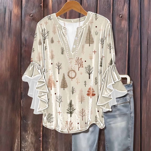AGWOLF Velvet Tops for Women Dressy V Neck Pleated Blouses Vintage Ruffle 3/4 Sleeve Shirts Summer Casual Floral Tshirts Loose Fit Work Tunic Top