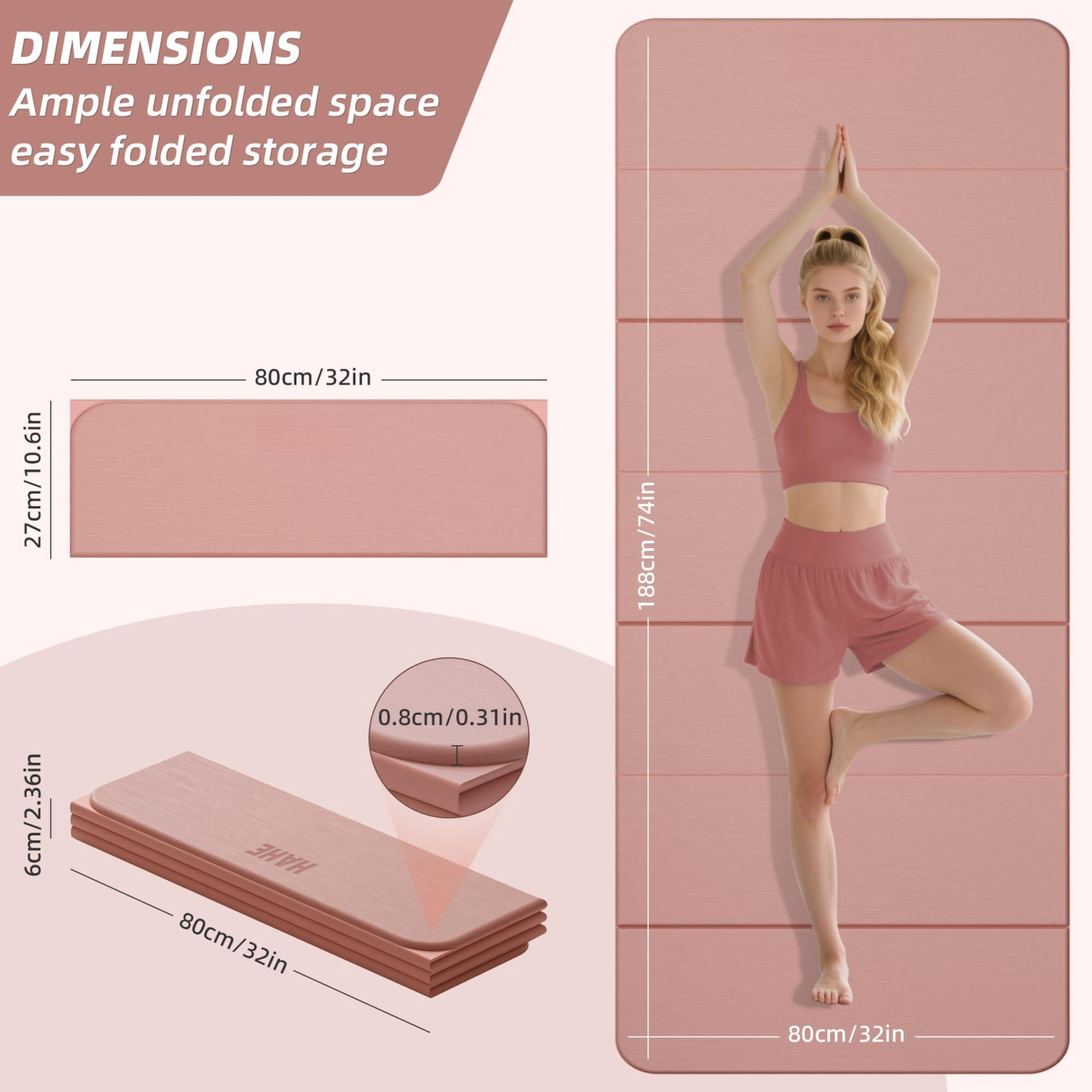 Foldable Yoga Mat Bright Pink TPE Multi-Use Exercise Mat for Home and Travel