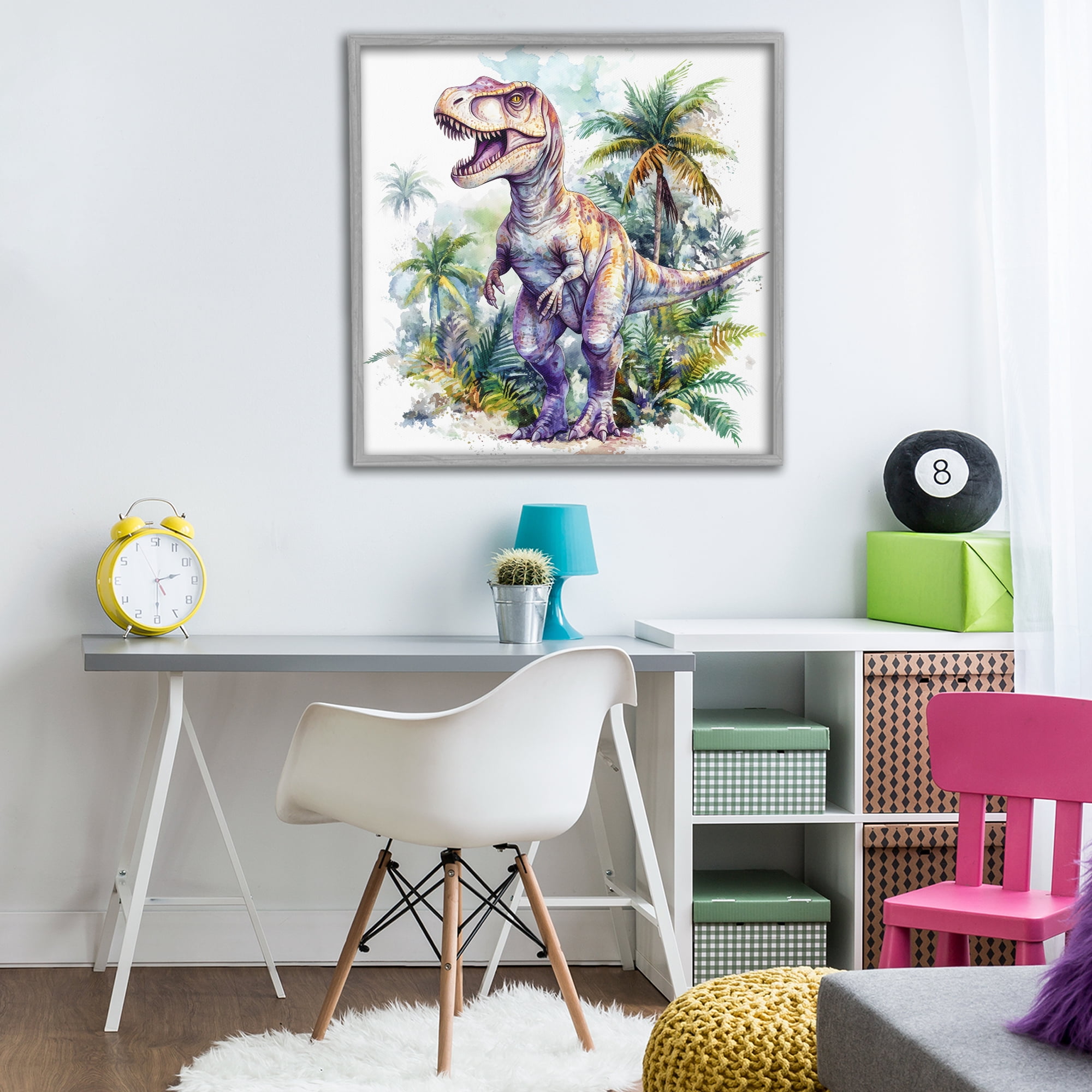 Stupell Industries T-Rex Among Palm Trees Gray Framed Giclee Art, design by Creative Studio
