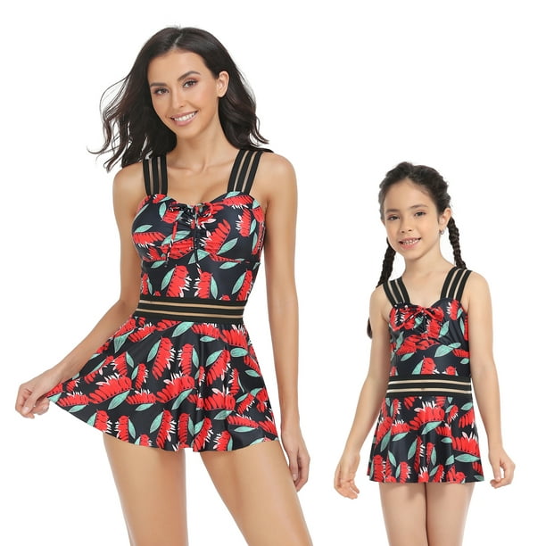 AMILIEe Family Matching Swimwear Leaf Print Mom and Daughter One-piece ...