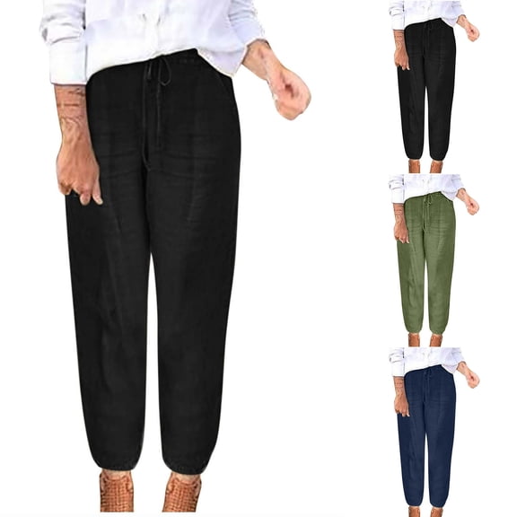 Antinious Womens Sweatpants Solid Elastic Waist Waist Cuffed Leg Work Pants with Pockets,Winter Trousers Pants for Women,Travel Pants Women,Army Green,XXL