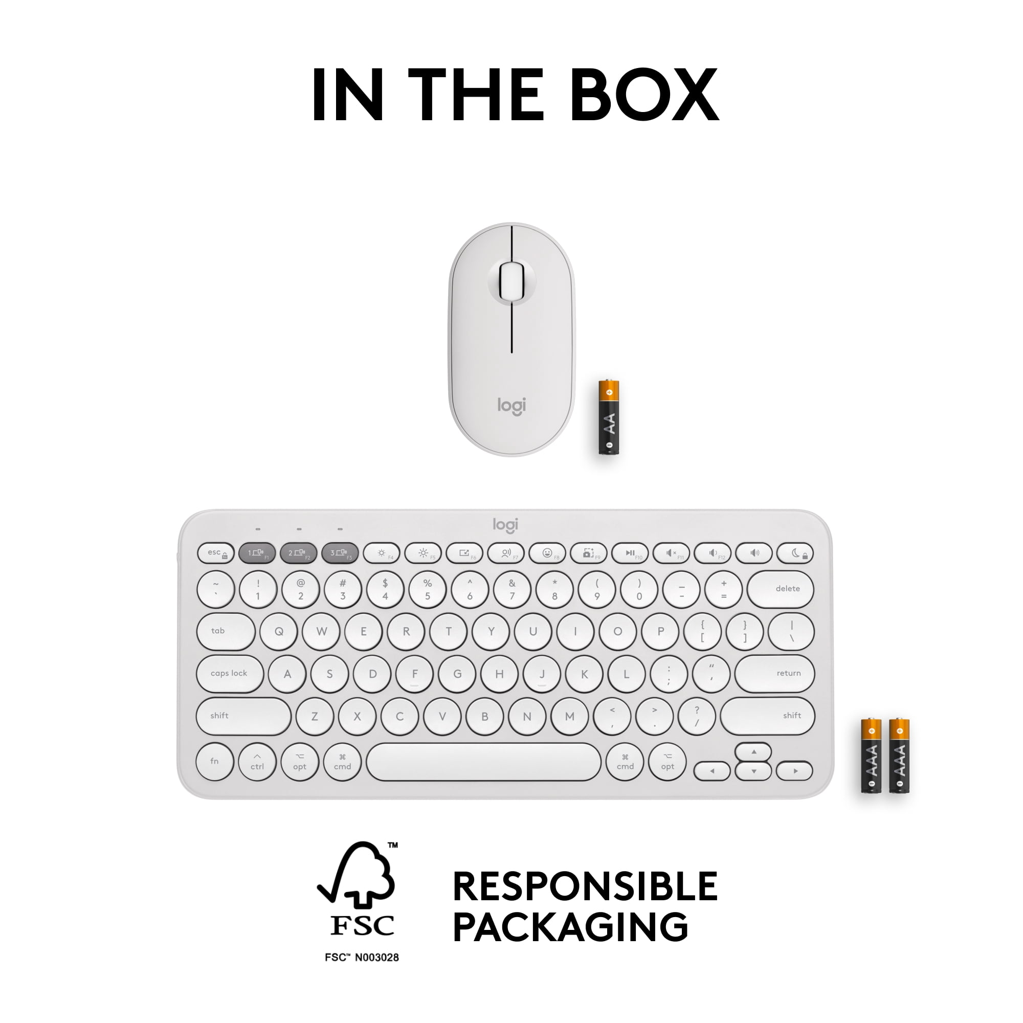 Logitech Pebble 2 Combo for Mac, Wireless Keyboard and Mouse, Slim, Quiet and Portable, Customizable, Tonal White
