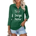 thumbnail image 6 of Women's V Neck Polo Shirt 3/4 Sleeve Quarter Zip Collared Tops Color Block Casual Dressy Fall Ladies Blouses, 6 of 9