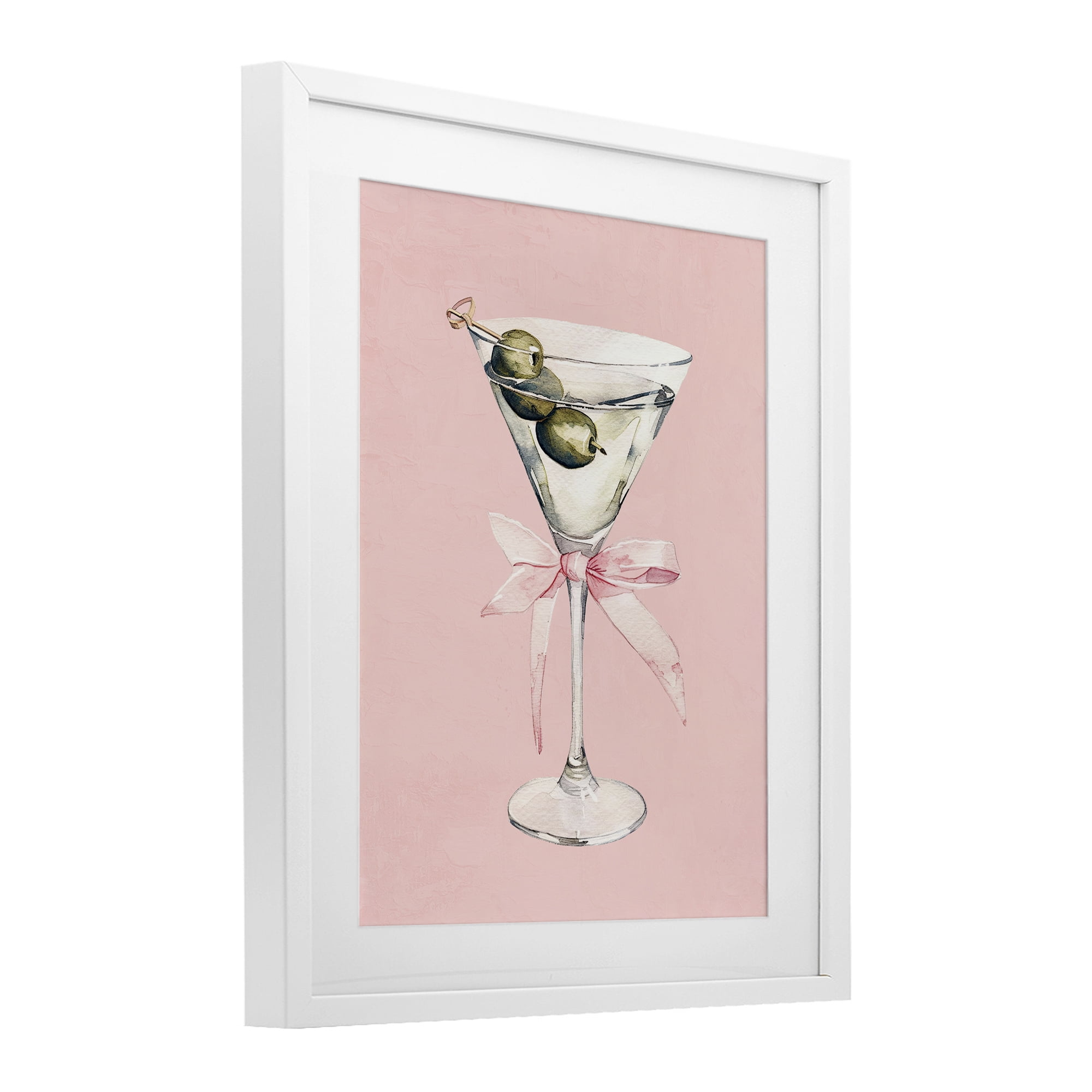 Stupell Industries Martini with Pink Bow White Framed Print Under Glass, design by Kim Allen