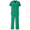 thumbnail image 7 of Caywon Women's Elastic Short Sleeved Hand Washing Clothes Solid Color Spring Summer Lightweight Breathable Loose Work Clothes(Green,L), 7 of 7