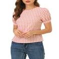thumbnail image 1 of CHUANK Costume d'Halloween pour Femmes, Blouse d'Été à Carreaux, Col Rond, Manches Courtes Bouffantes, 1 of 6