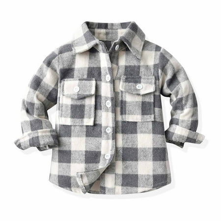 

Kids Christmas Gifts Juebong Toddler Flannel Shirt Jacket Plaid Long Sleeve Lapel Button Down Shacket Kids Boys Girls Shirts Coats Fall Tops Gray 3-4 Years