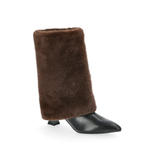 No Boundaries Women's Heeled Faux Fur Cuff Boots