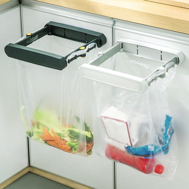 Colgador retráctil para bolsas de basura - Portabolsas de basura plegable de cocina, estante de almacenamiento montado en la pared para fregadero y encimera, blanco o verde