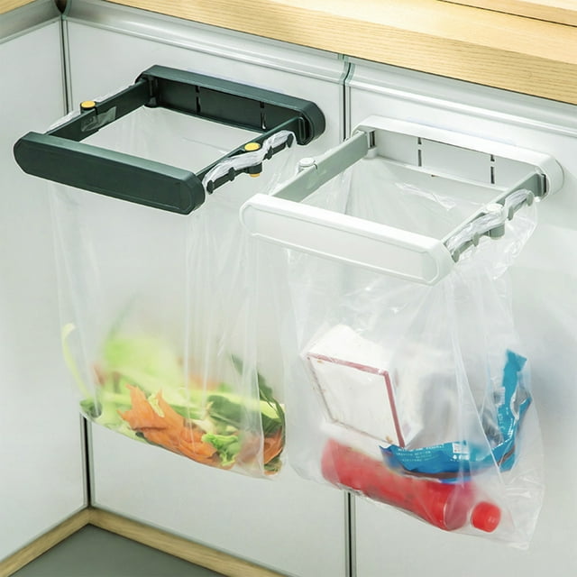 Sentmoon Support de Sac Poubelle de Cuisine Rétractable, Support Mural Pliable Sans Perçage, Organisateur de Rangement Multifonctionnel pour Porte d'Armoire, Évier, Bassin, Barre à Serviettes