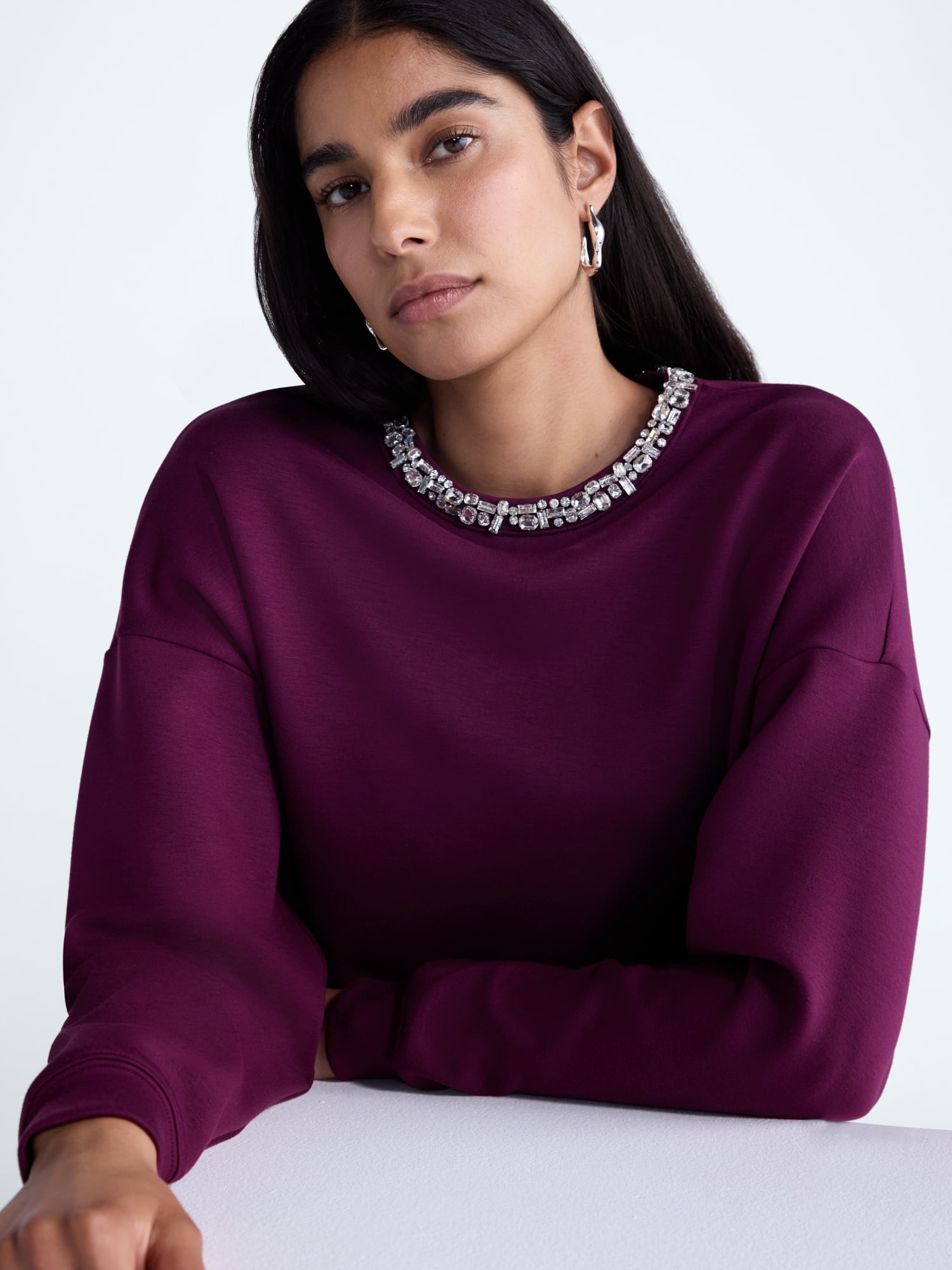 Scoop Women's and Women's Plus Scubaknit Embellished Sweatshirt, Sizes XS-4X