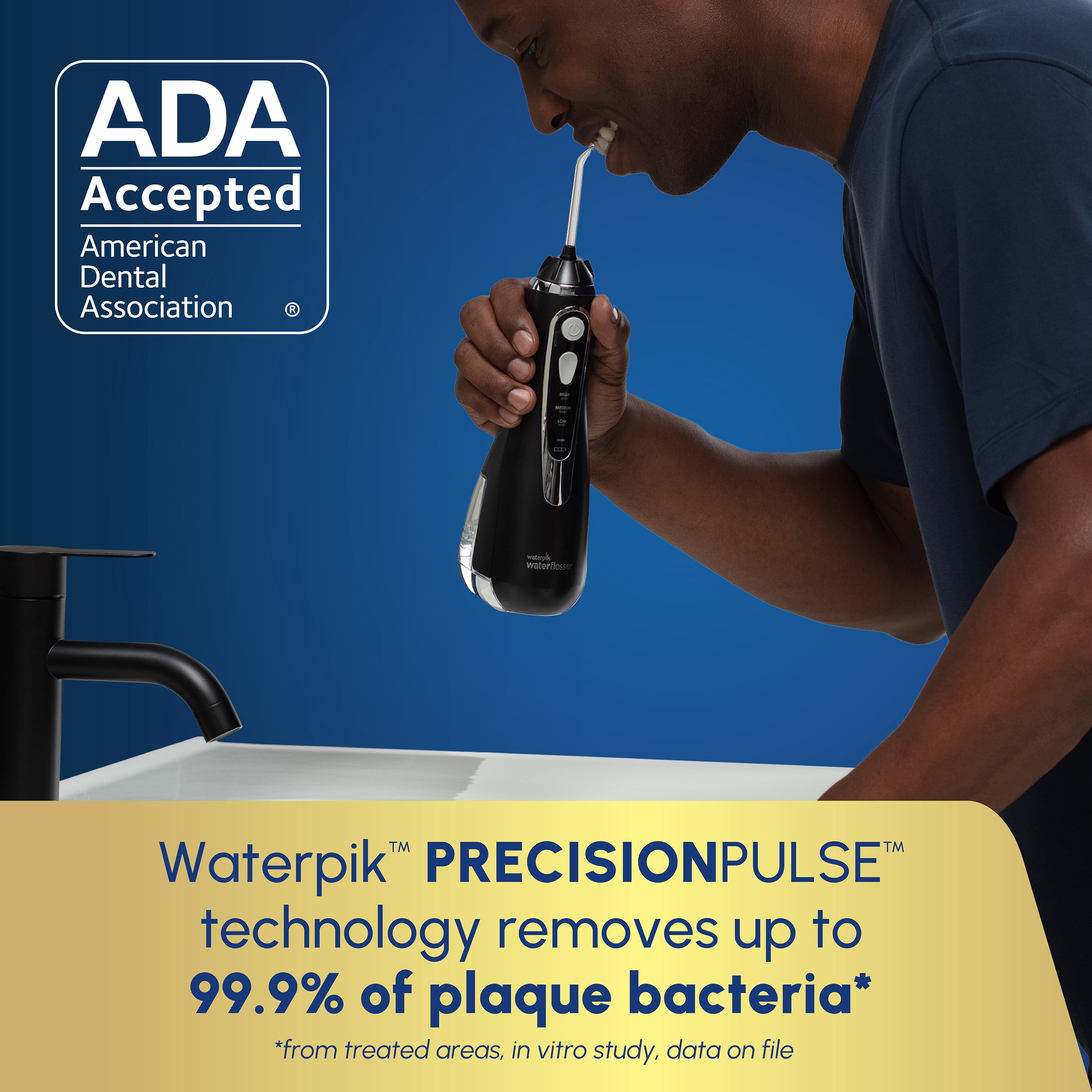 Waterpik Cordless Advanced 2.0 Water Flosser with 3 Settings, 4 Tips & Travel Bag, ADA Accepted, Black