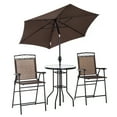 thumbnail image 2 of Outdoor Patio Dining Table Set for 2 with Umbrella, 4 Piece Bistro Table Set with Tempered Glass Table, 2 Folding Chairs and Adjustable Angle Umbrella, for Lawn, Deck, Garden, Brown, 2 of 5
