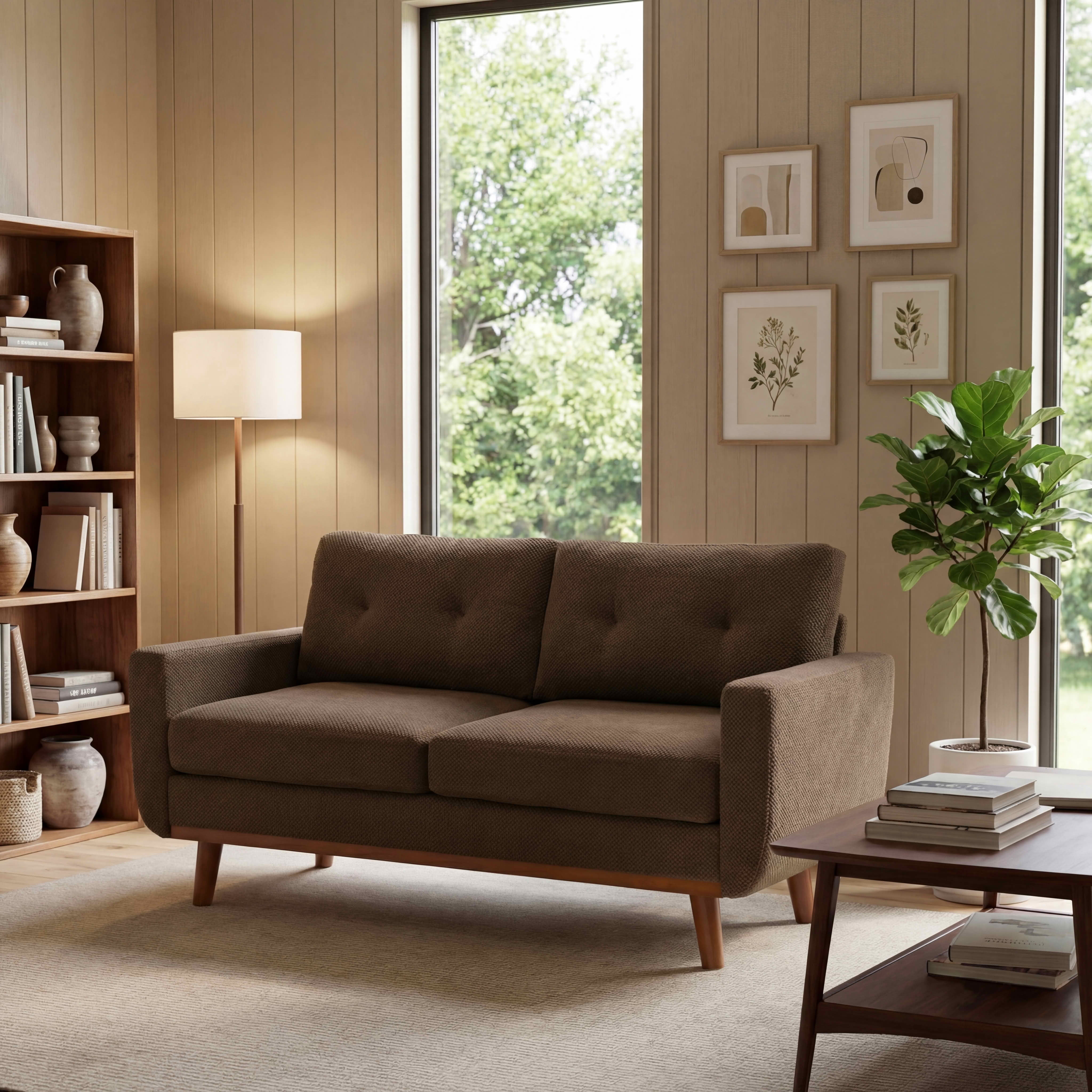 MAYEERTY 65‑Inch Modern Minimalist Two‑Seater Sofa, Nubby Upholstered Loveseat with Sturdy Solid Wood Legs, Mid‑Century Upholstered Couch for Living Room