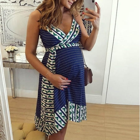 

PEONAVET Women Summer Sleeveless Maternity Dress Pregnancy Tank Mama Clothes Ladies Summer Fashion Print Sleeveless Suspenders Maternity Clothe Dress - Summer Savings Clearance