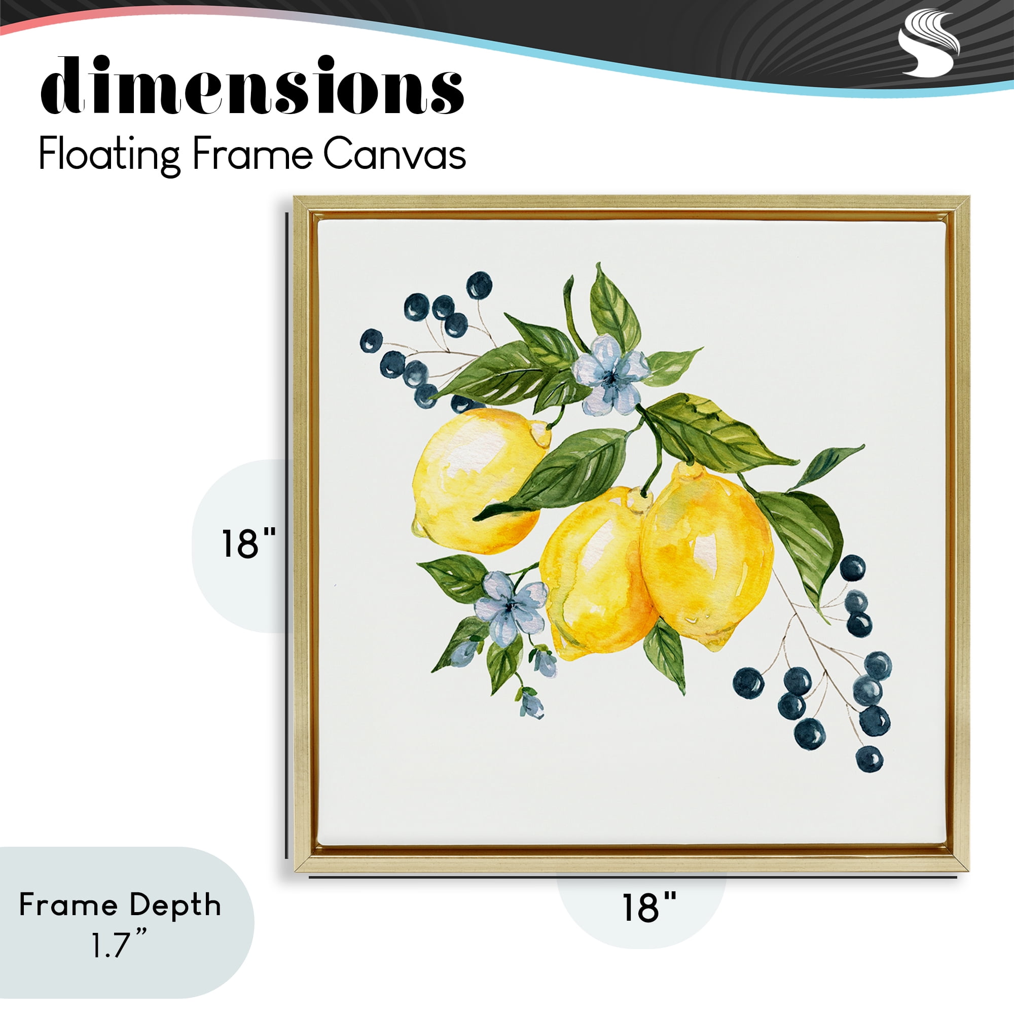 Stupell Industries Lemons with Blossoms & Berries Gold Framed Floater Canvas Wall Art, design by Livi Finn