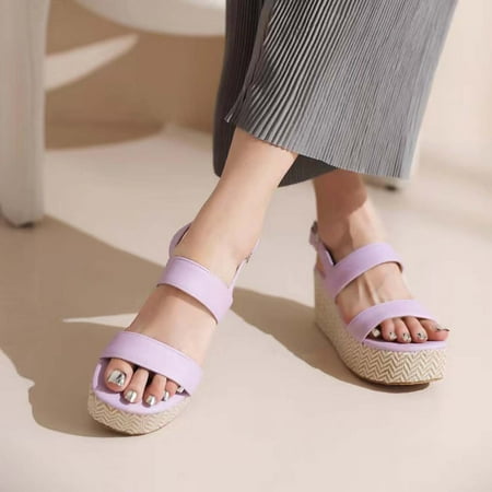 

Sawvnm Sandals For Women Summer Womens Hollow Out Slingback Open Toe Wedges High Heels Beach Sandals Great Gifts for Less Purple US:9.5