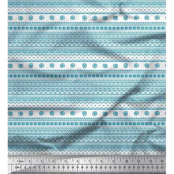 Soimoi Blue Cotton Poplin Fabric African Tribal Print Sewing Fabric Yard 56 Inch Wide