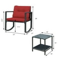 thumbnail image 2 of Gymax 3PCS Rattan Rocking Chair Table Set Patio Furniture Set w/ Burgundy Cushions, 2 of 10