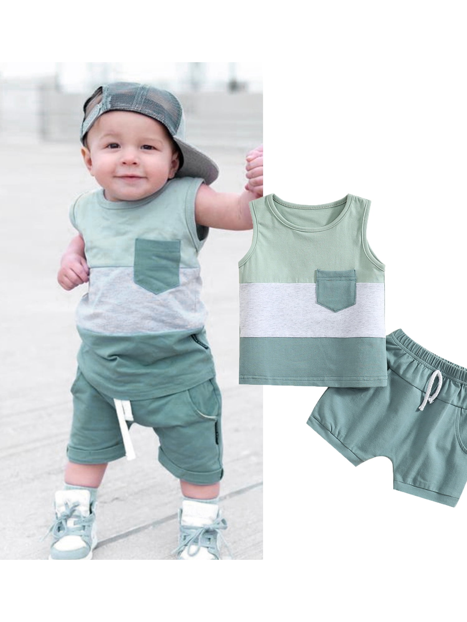 Licupiee Toddler Infant Boys Shorts Set Seaside Printed TShirt+Shorts 2Pcs Little Boy Outfits