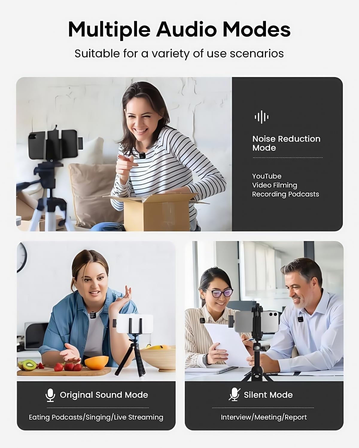 Wireless Clip-On Mic with Case - HDNoise Cancellation, 164ft Transmission, 80h Battery Life for iPhone Ipad Android, Mini Lapel Mic for Record Video Podcast Vlog Content Creator Interview