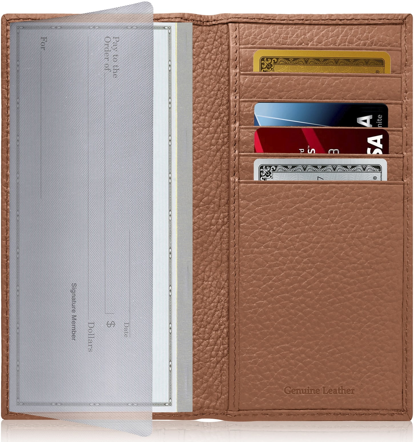 Brown Leather Checkbook Cover ID Card Holder Clutch Wallet For Men Women 
