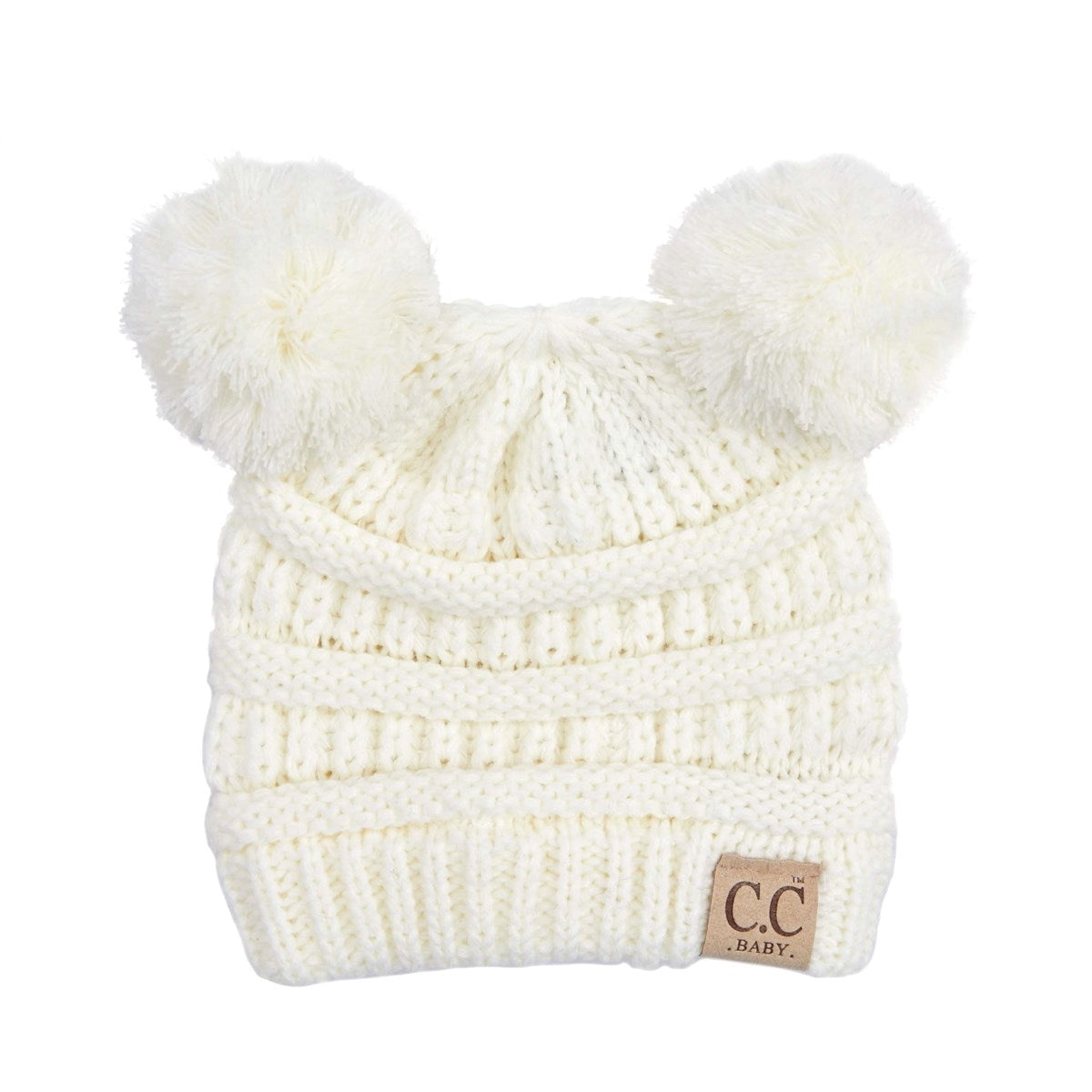 CC Baby Double Pom Cable Knit Yarn Pom Newborn to 9 Months Infant Beanie Indi Pink - Soft, Warm Hats for Babies and Toddlers - Cozy Winter Wear