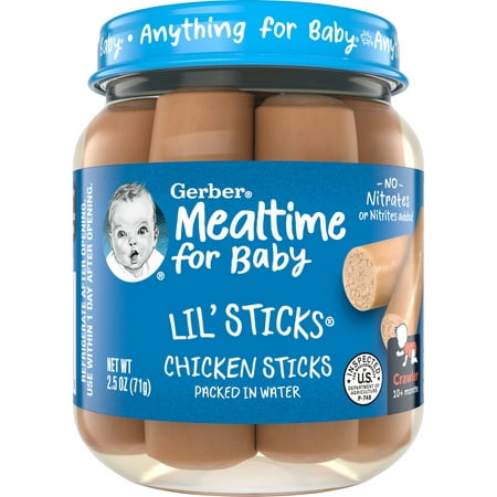 Gerber 3rd Foods Mealtime for Baby Lil' Sticks, Chicken, 2.5 oz Jar (10 Pack)