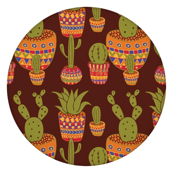 Boho Cactus Elastic Tablecloth - Waterproof Round Dining Cover with Succulent Design, Snug Fit for 44 Inch Tables, Spill-Proof & Wrinkle-Free Fabric