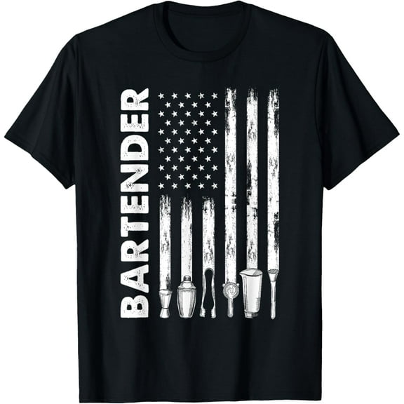 100% Cotton for Both Men and WomenAmerican Flag Bartender Funny Bartending Barkeep T-Shirt for Women Men
