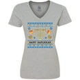 thumbnail image 3 of Inktastic Happy Hanukkah Sweater Style Design with Menorah and Dreidel Women's V-Neck T-Shirt, 3 of 5