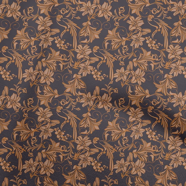 oneOone Rayon Rust Brown Fabric Asian Floral Sewing Material Print Fabric By The Yard 56 Inch Wide