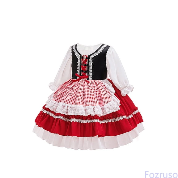 Fozruso Little Toddler Girl Dress Girls Festival Dress Playful Dress With Lace Bow For Vacation Party,18-24 Months