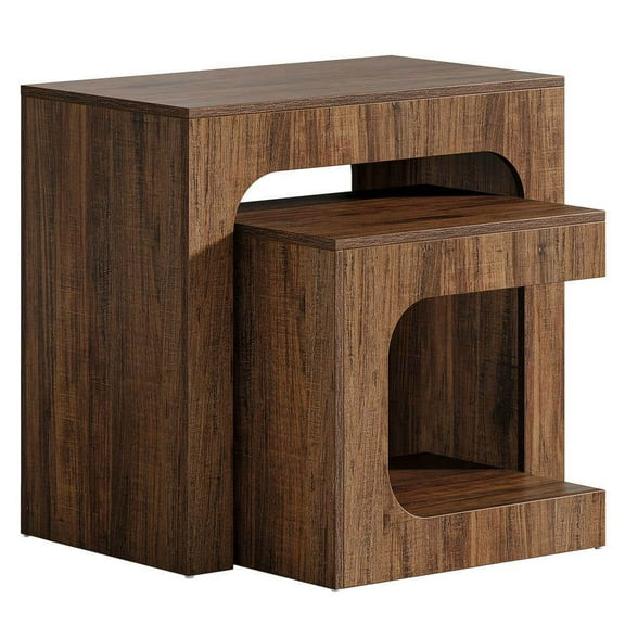 Yardi Yarda Modern Nesting Side Table Set, 2 - Piece Wooden End Tables, Open-Shelf Storage for Indoor, Dark Brown