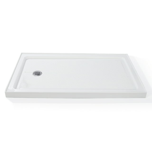 Yiwa Shower Base with Left Stainless Steel Drain, Rectangular Acrylic Pan Tray Features Slip Resistant Textured Surface, Easy Clean Design for Contemporary Bathroom Floors