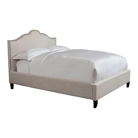 Pemberly Row Traditional Fabric King Bed in Flour Beige Finish