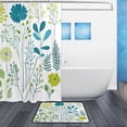 thumbnail image 2 of Bath Curtain & Non-Slip Bath Mat Set 12-Grommet Shower Curtain Memory Foam Bath Rug Blue-green Plants, 2 of 8