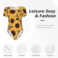 thumbnail image 6 of Rateoe Artistic Zebra Print Sunflower Printed Women Rash Guard Short Sleeve,Tummy control Swimsuit Surfing Swimsuit Bathing Suit Short-sleeved Onesie UPF 50+, 6 of 6