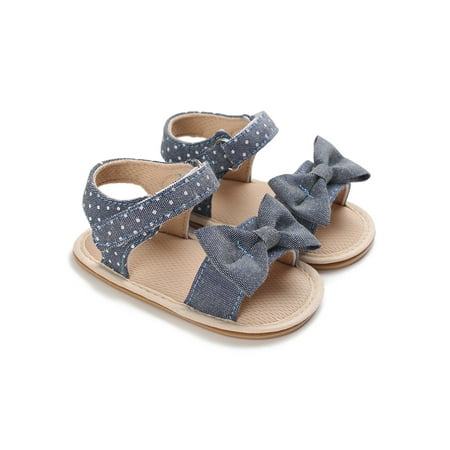 

Bagilaanoe Newborn Baby Girl Anti-slip Sandals 0-18 Months Soft Sole Dot Print Bow First Walking Shoes