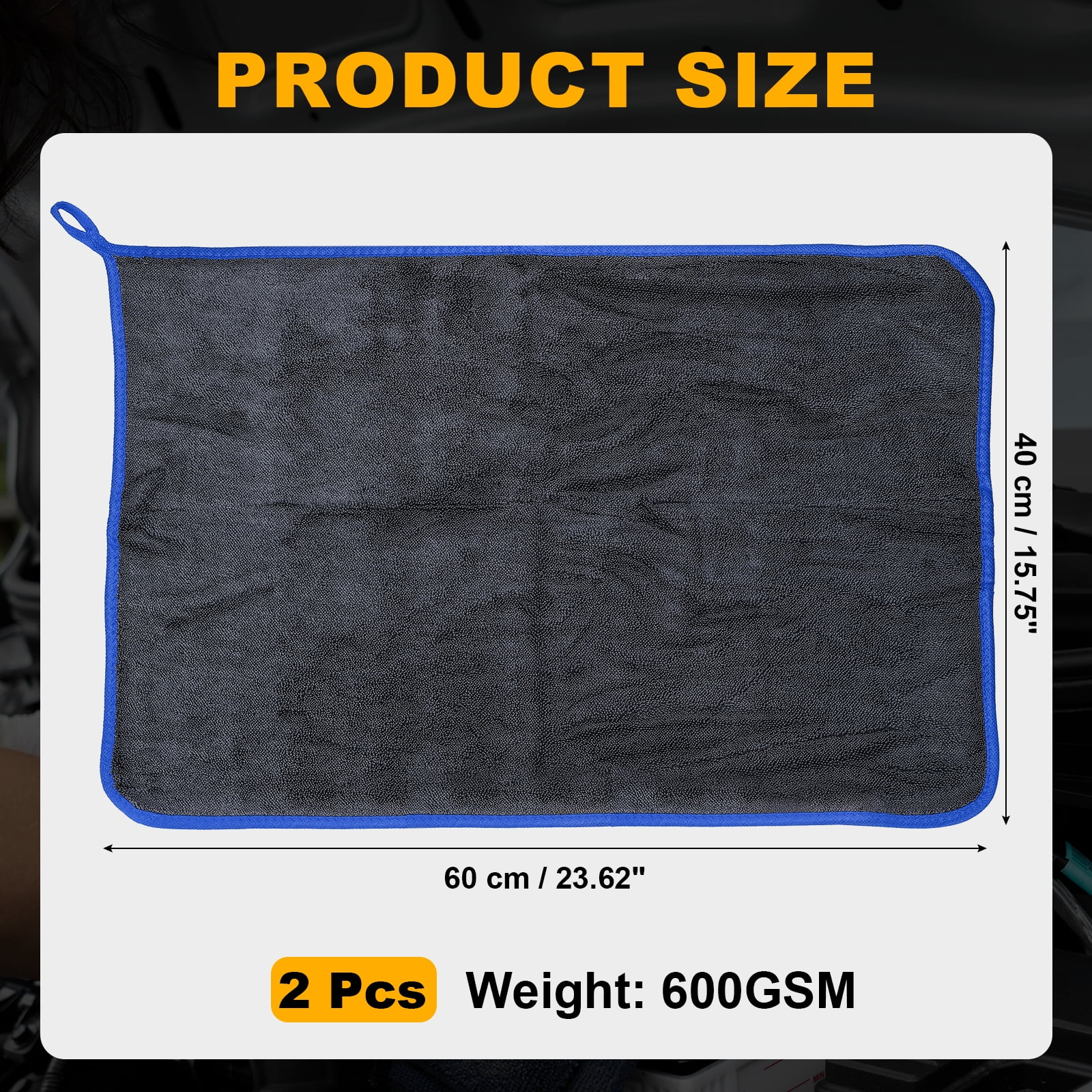 Uxcell 2 Pcs Car Microfiber Towels 15.75 x 23.62 Inch Ultra Absorbent Microfiber Towel Care Polishing Detailing Waxing Cloths Single Layer for Car Kitchen Window, Grey/Blue(600GSM)