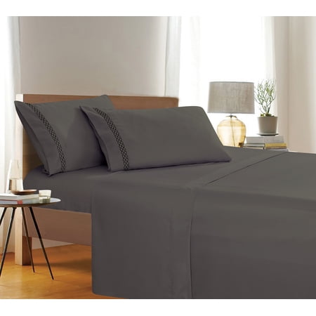 Elegant Comfort 1500 Thread Count Grey Silk Sheet Sets Queen (4 Pieces)